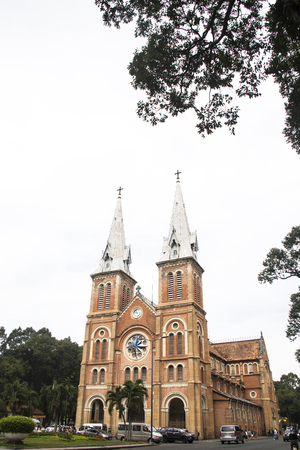 HOCHIMINH CITY, VIETNAM - February 24, 2017: Saigon Notre-Dame Basilica in Ho Chi Minh City, Vietnam. It was constructed between 1863 and 1880.のeditorial素材
