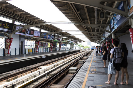 BANGKOK ,THAILAND: JULY 2, 2017: BTS Skytrain at a station in the city centre as the rail network gets ready to open another stations.のeditorial素材