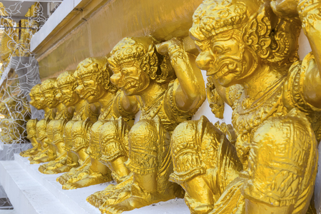 Traditional Thai carved gold pattern decorative in temple, Thailandの写真素材