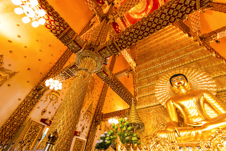 Ubon Ratchathani, Thailand. March 18, 2018. : golden buddha in temple, Wat Phra That Nong Bua ,famous temple in Ubon Ratchathani Province.のeditorial素材