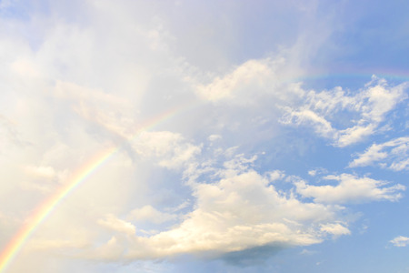 rainbow of natural sky with blue sky and white clouds background