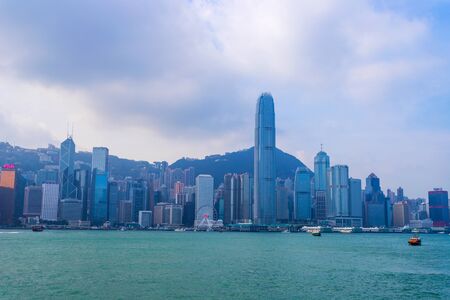 Hong Kong - November 24, 2018:   Victoria Harbour in Hong kong,Tsim Sha Tsui, Hong Kong, Landmark city view in Hong Kong. Looks from Kowloon to Hong Kong Island.のeditorial素材