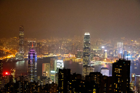 Hong Kong skyline at night view from Victoria peak.の写真素材