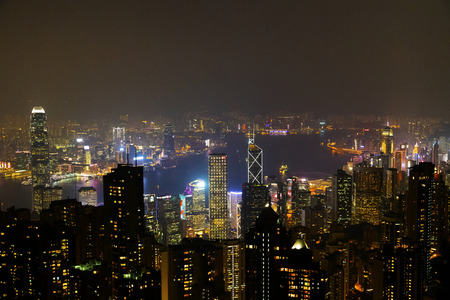 Hong Kong skyline at night view from Victoria peak.の写真素材