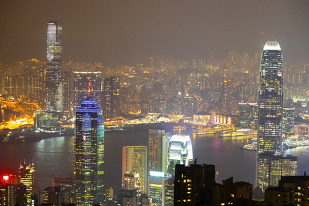 Hong Kong skyline at night view from Victoria peak.の写真素材