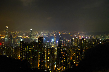 Causeway Bay, Hong Kong - 23 November 2018: Hong Kong skyline at night view from Victoria peak.のeditorial素材