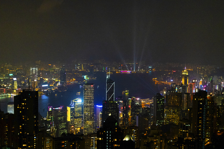 Causeway Bay, Hong Kong - 23 November 2018: Hong Kong skyline at night view from Victoria peak.のeditorial素材