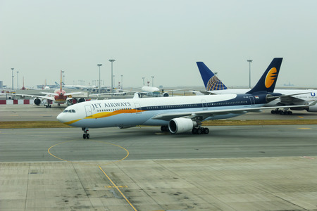 HONG KONG, CHINA - NOVEMBER 25 2018: Jet airways plane in Hong Kong International Airport.のeditorial素材