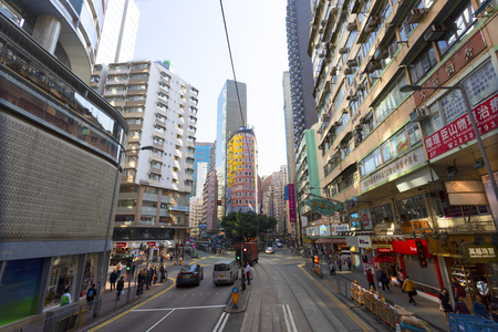 Causeway Bay, Hong Kong - 23 November 2018: Land traffic On the street in Hong Kong there are comfortable. People walking across the road safely.のeditorial素材