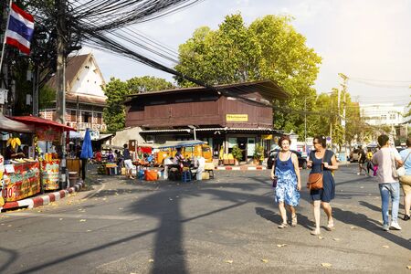 Chiangmai, Thailand. February, 17, 2019 : Traffic jam on Sunday walking street in chiang mai.のeditorial素材