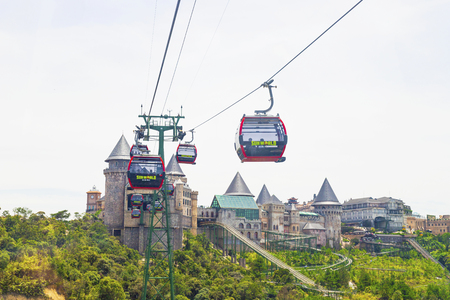 Danang, Vietnam - June 24, 2019: View of Ba Na Hills Mountain Resort with The longest  cable car in Ba Na Hills, Da Nang City, Vietnamのeditorial素材