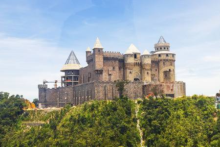 View of Bana hill village in Vietnam. Beautiful Blue sky with the old France style.のeditorial素材