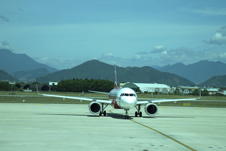 DANANG, VIETNAM - JUNE 26, 2019 : Airbus 320 airasia, Thailand low-cost airline. At danang international airport.のeditorial素材
