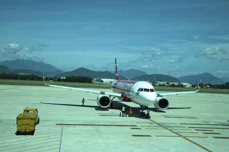 DANANG, VIETNAM - JUNE 26, 2019 : Airbus 320 airasia, Thailand low-cost airline. At danang international airport.のeditorial素材