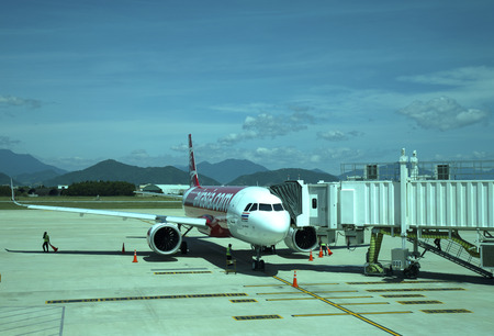 DANANG, VIETNAM - JUNE 26, 2019 : Airbus 320 airasia, Thailand low-cost airline. At danang international airport.のeditorial素材
