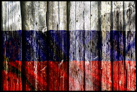 Russia flag on the wooden wallの写真素材