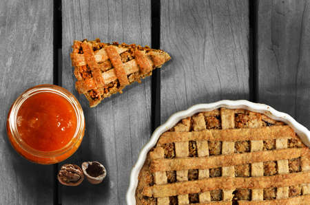Walnut Pie and Homemade apricot jamの写真素材