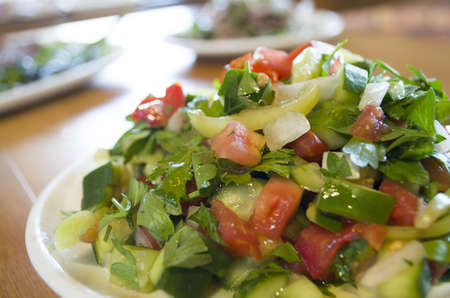 Bowl of healthy traditional Turkish shepherd saladの写真素材