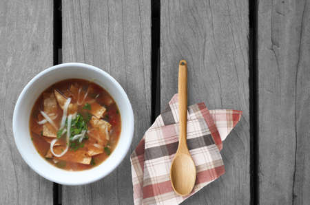 Tortilla Soup on wooden tableの写真素材