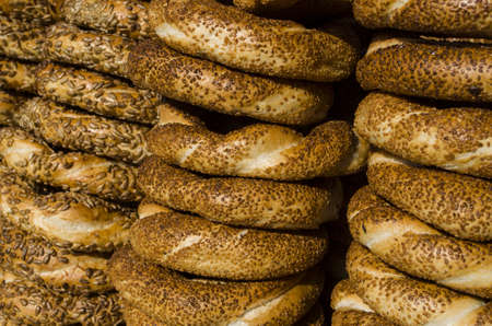 Assorted bagels in a full frame backgroundの写真素材