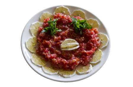 healthy and fresh salad varieties and mezes on wooden tableの写真素材