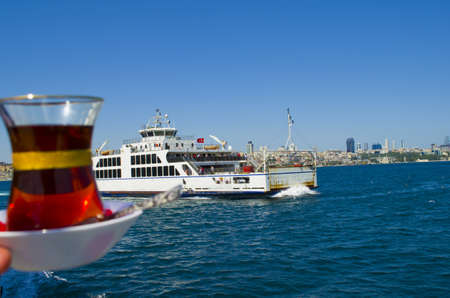 ferry and tea in Istanbulのeditorial素材