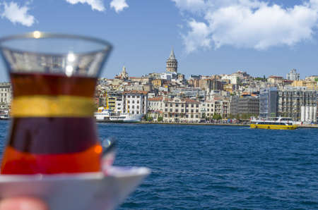 tea enjoyment in galata tower viewのeditorial素材