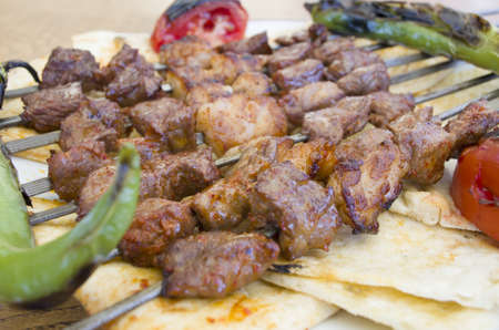shish kebabs menu and vegetablesの写真素材