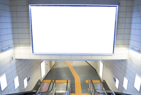 modern hallway of airport or subway station with blank billboards on wallの写真素材