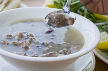 turkish traditional tripe soup; iskembe corbasi and offal soupの写真素材