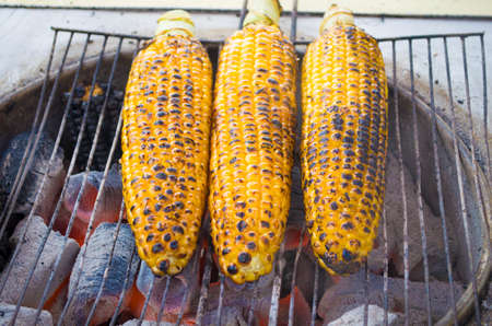 cooking corn on the grillの写真素材
