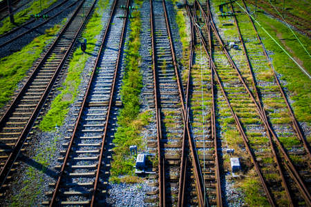 detail of rail tracks in a suburban railway yard