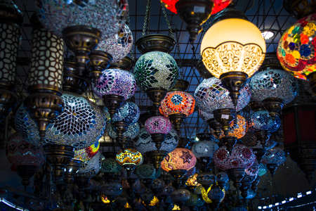 colorful turkey glass lamps at the egyptian bazaar and the grand bazaar in istanbul turkeyの写真素材