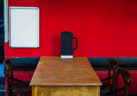 blank menu board at street cafe restaurantの写真素材