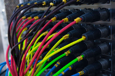 colorful wire equipment for connecting sound, light equipment, concerts