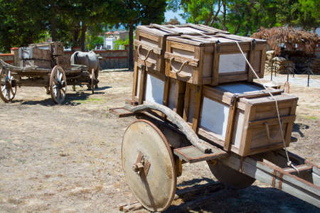 Wheel of an old covered wagon. Ottoman tumbrel cart.の写真素材