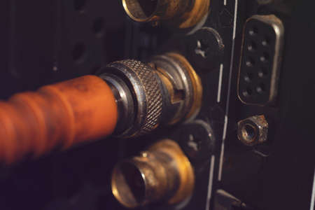 BNC SDI rust signal cables plugged connection in broadcast.の写真素材