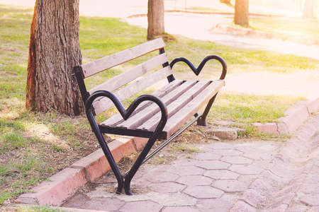 romantic park bench heart loveの写真素材