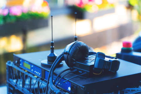 Professional recording and headphone. Broadcasting TV equipmentの写真素材