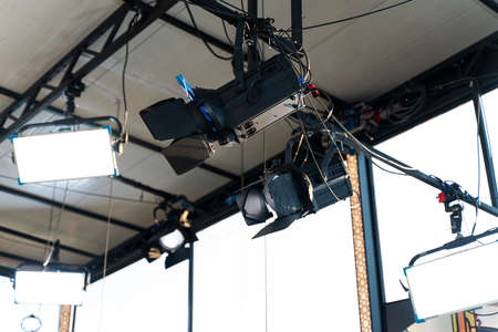 Spot light and led light in outdoors television studio on ceiling.