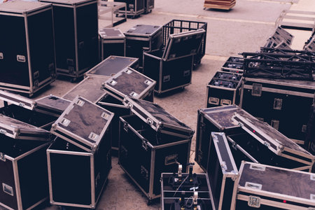 Installation of professional sound, light, video and stage equipment for a concert. Stage lighting...