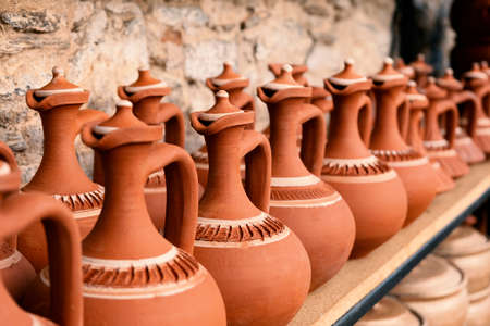 Handmade clay pots. These pots are mostly used in Asian cooking or sold as souvenirs.の写真素材