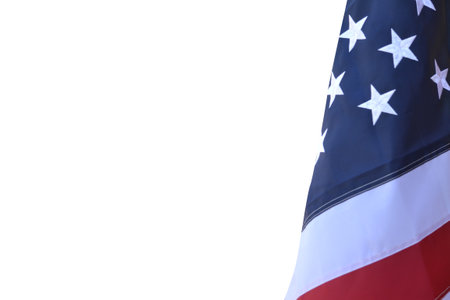 USA flag, close-up. Studio shot. USA flag background. Stars displaying on waving American flag in...