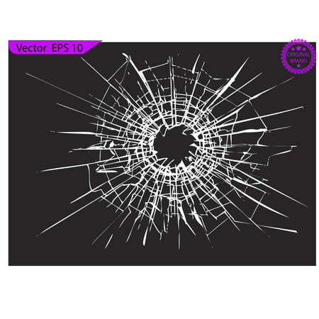 Broken glass, cracks, bullet marks on glass. High resolution. Texture glass with black hole. You can easy change colors or sizes. Only commercial useのイラスト素材