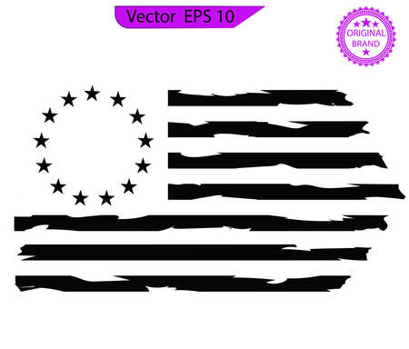 Betsy Ross 1776 13 Stars Distressed US Flag. Only commercial useのイラスト素材
