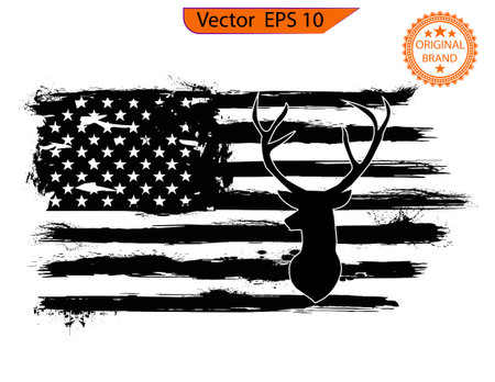 American Flag, hunting, deer illustration clip art. Deer head and USA flag. Vector Illustrationのイラスト素材