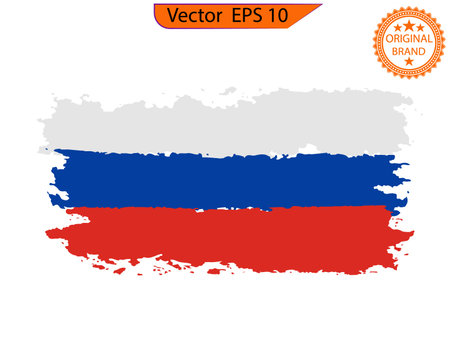 Russia colorful brush strokes painted national country Russian flag icon. Painted texture. Flag of Russia. Vector illustration on transparent background. Beautiful brush strokes.のイラスト素材