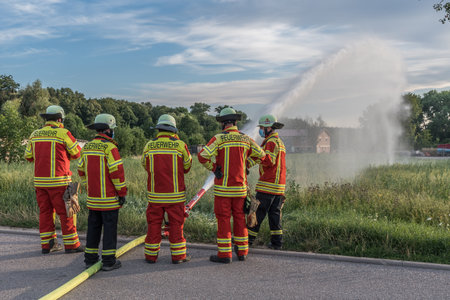 Heidelberg / Baden Wurttemberg - July 22, 2020: Firefighters of the German volunteer fire department...