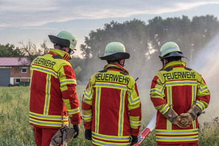 Heidelberg / Baden Wurttemberg - July 22, 2020: Firefighters of the German volunteer fire department during an exerciseのeditorial素材