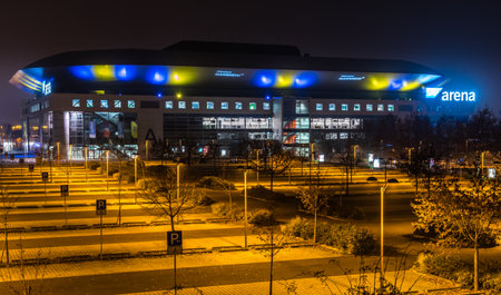 Mannheim, Baden-Wuerttemberg, Germany, November 26th 2020: SAP-Arena during a German DHB premier league handball match of Rhein-Neckar-Loewen without spectatorsのeditorial素材